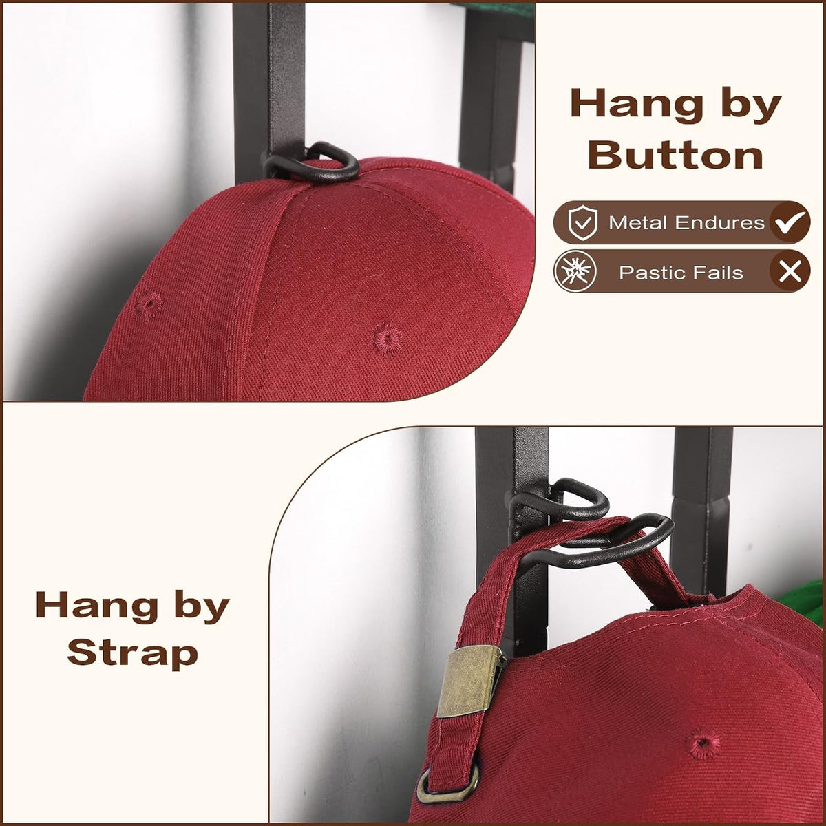 Keebofly Wall Hat Rack with Shelf, Multi-function Baseball Cap Organizer & Holder with 12 Hooks，Displays & Stores 60+ Caps, Multi-Level Wall Mount Hat Organizer Stand for Closet, Entryway, Bedroom