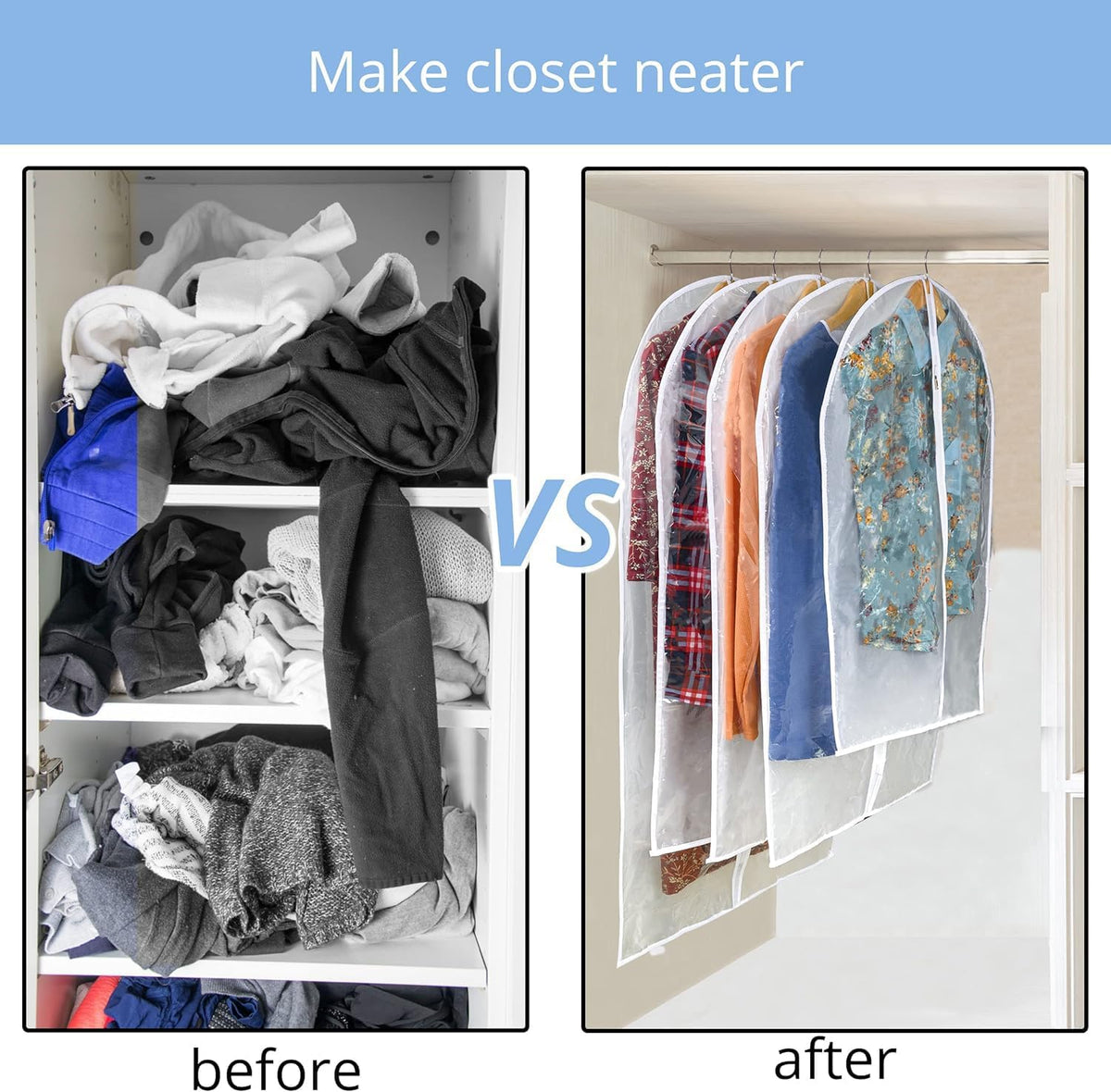 Clear Garment Bags For Hanging Clothes, 36" Women Suit Bags, Plastic Garment Bags for Closet Storage, Suit Cover Bags with Zipper for Short Coats, Jackets, Shirts 24"x36"/ 6 Pack