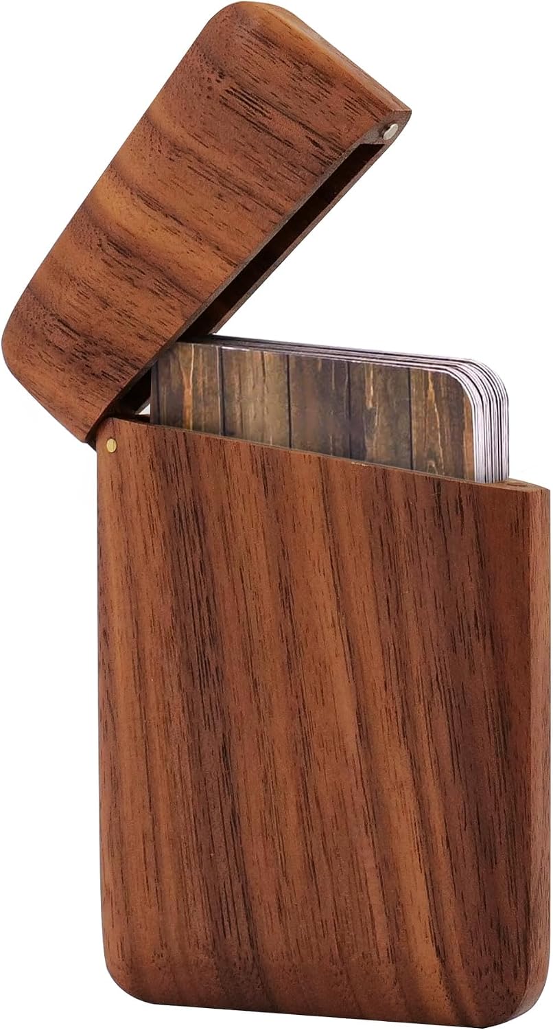 sunking Black Walnut Business Card Holder, Wooden Business Card Case for Men, Premium Executive Business Card Box for Office, Professional Card Holder for Work