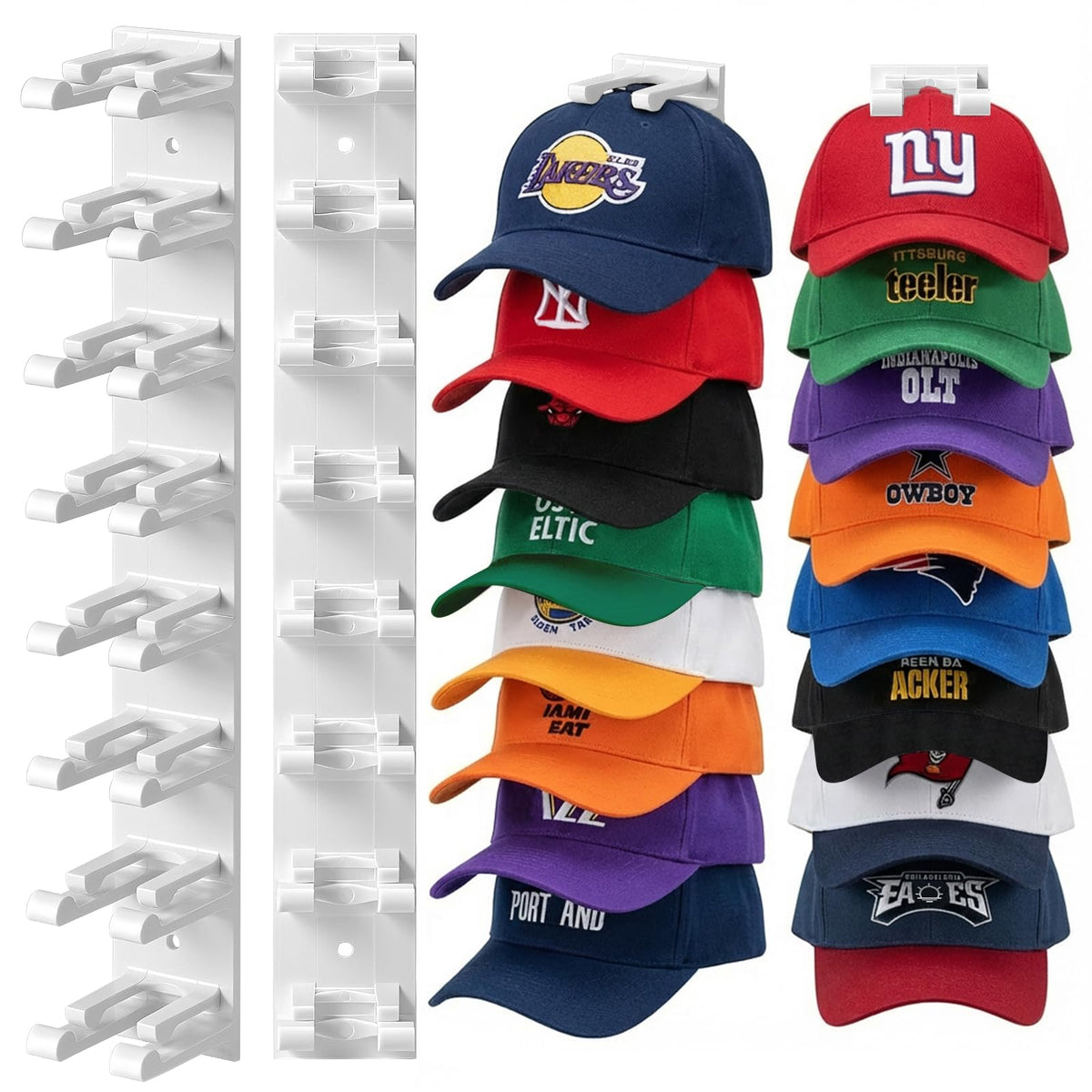 2 Pack Hat Organizer for Baseball Caps, Hat Rack for Wall Hold Up to 20 Hats, Hat Holder with Strong Adhesive and Screws, Hat Organizer Wall Mounted Hat Hanger Display for Door Closet Bedroom(B-Black)