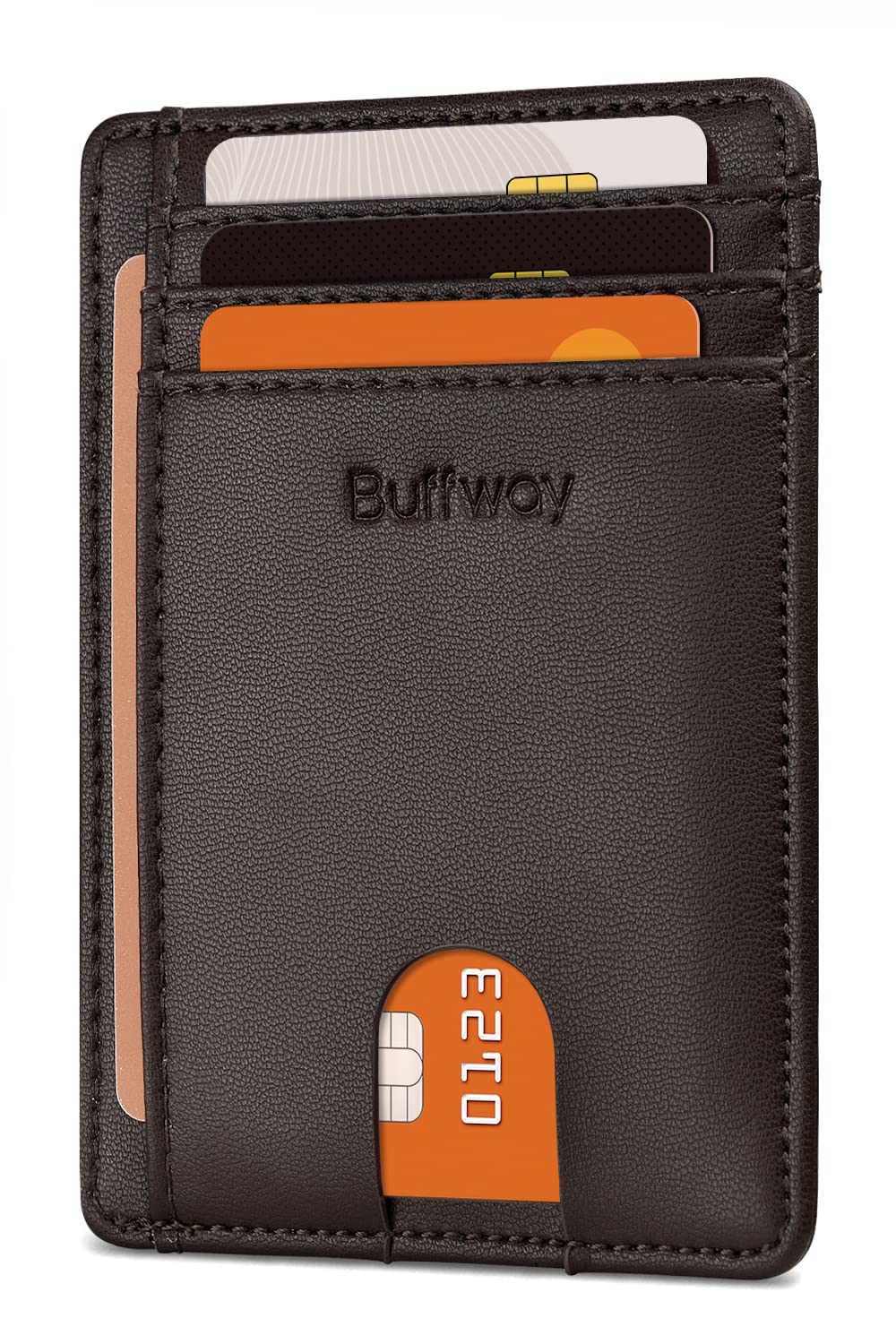 Buffway Slim Minimalist Front Pocket RFID Blocking Leather Wallets for Men and Women - Alaska Cherry