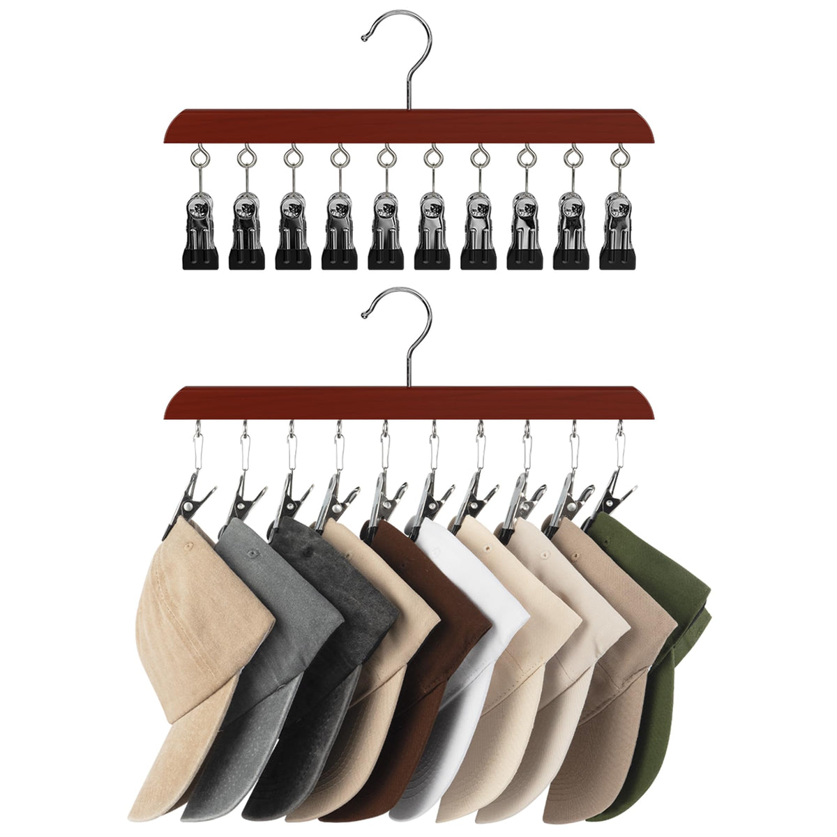 StorageWorks Hat Organizer 2 Pack, Black Cap Hanger Rack with 10 Clips