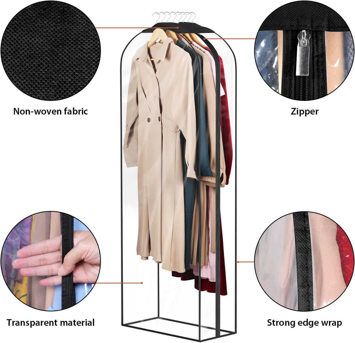 Univivi Garment Bags for Hanging Clothes, Clear Dress Bag 60 In, 4 PCS