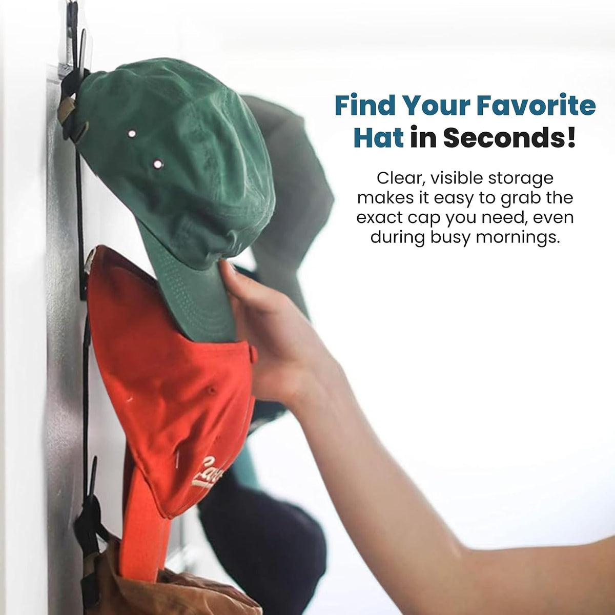 Jokari Over the Door Cap Rack Organizer 2 Pack Holds Up to 16 Baseball Hats