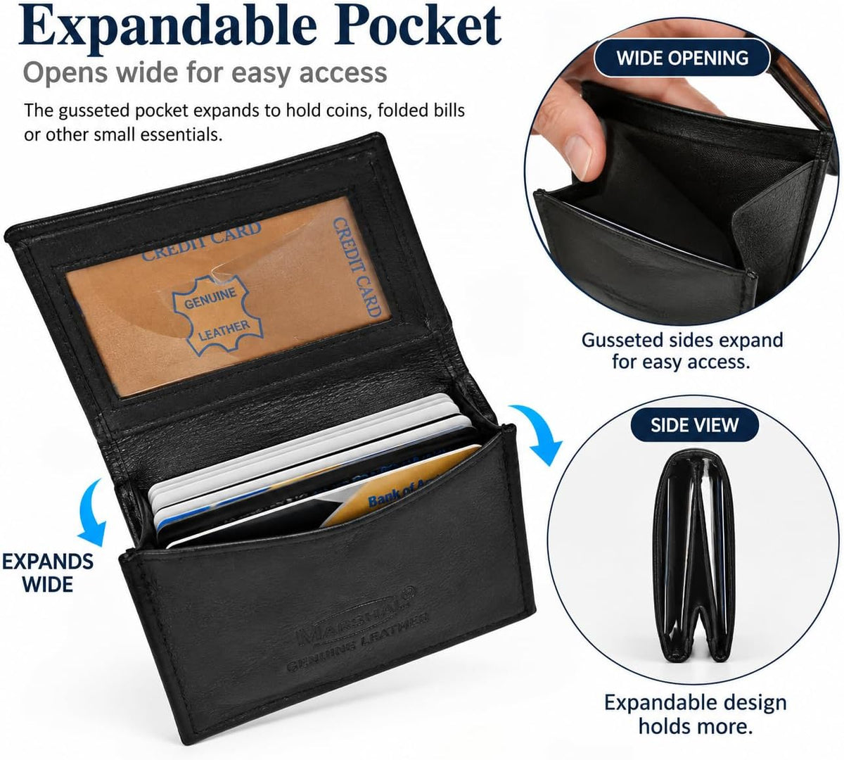 Marshal® RFID Blocking Mens Leather Expandable Business Card Case Wallet