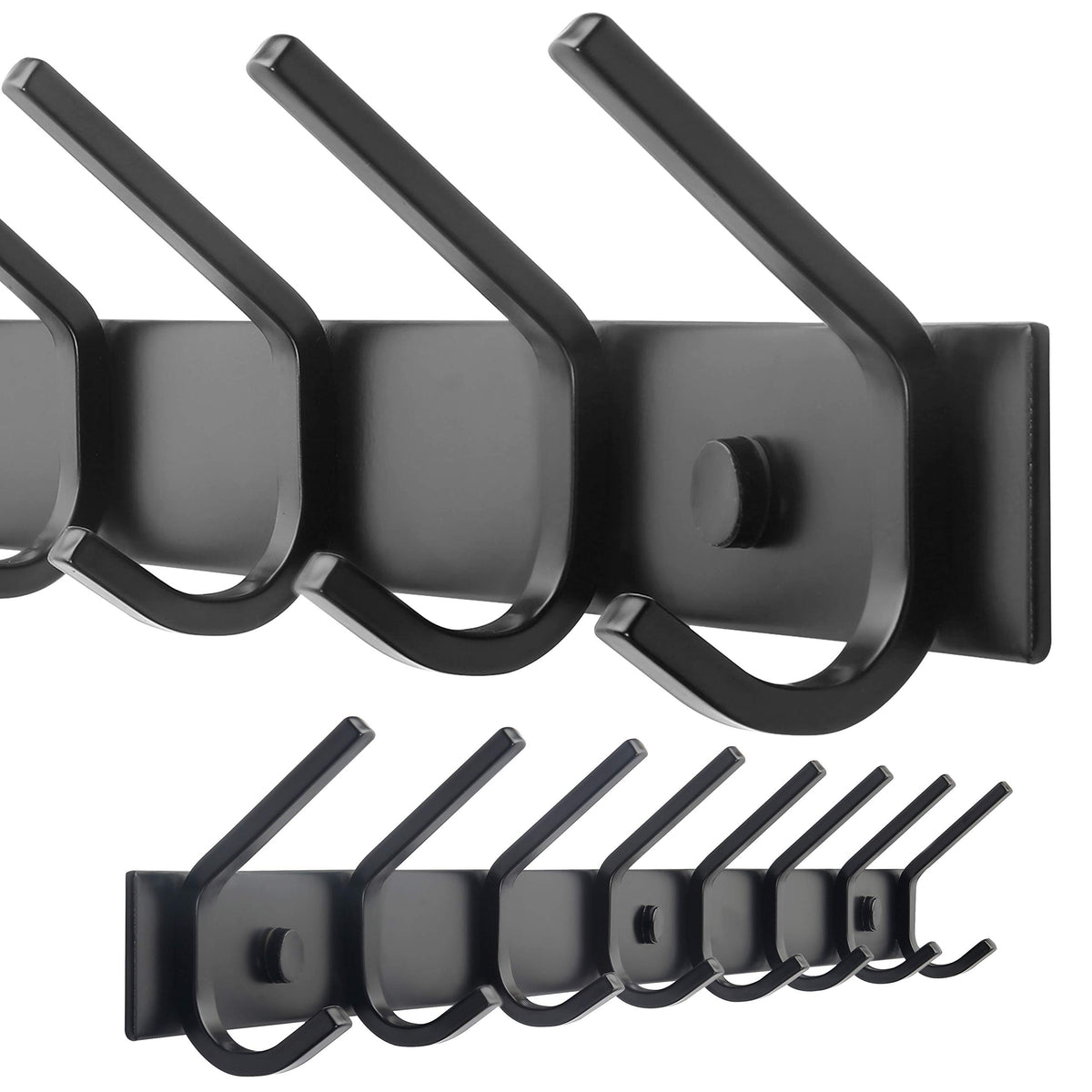 WEBI Coat Rack Wall Mounted,5 Coat Hooks for Hanging Coats,Heavy Duty Metal Double Hook Rack Hook Rail Coat Hanger Wall Mount for Clothes Entryway Jacket,Black,2 Packs