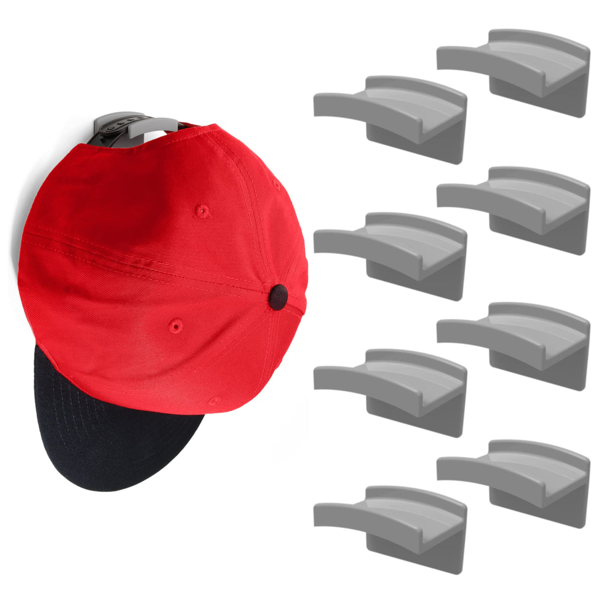 Modern JP Adhesive Hat Hooks for Wall (16-Pack) - Minimalist Hat Rack Design, No Drilling, Strong Hold Hat Hangers - USA Patented, Clear