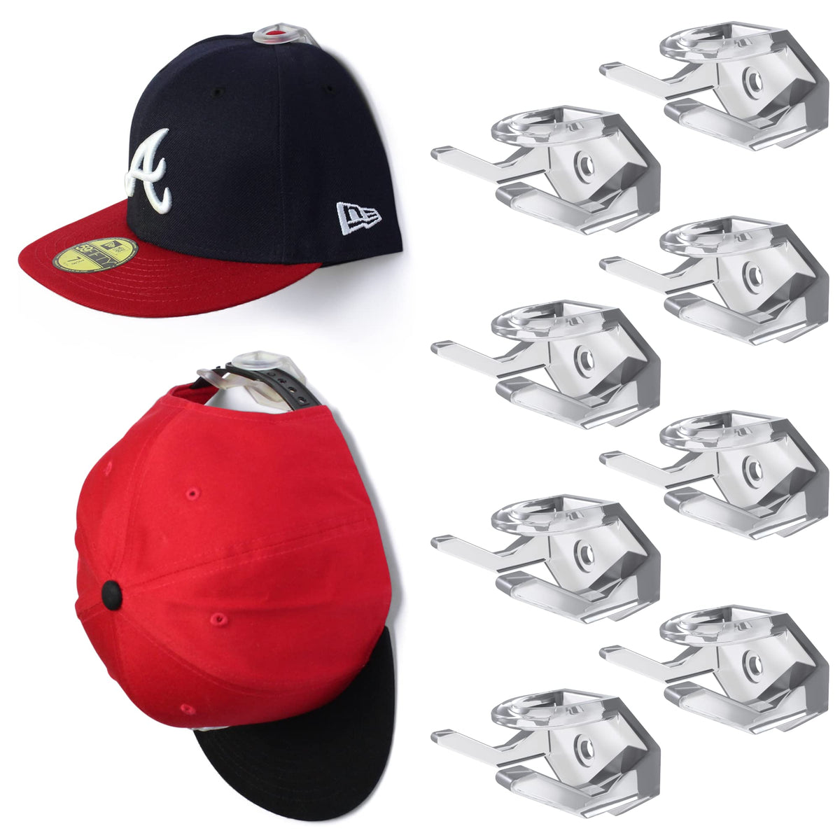 Modern JP Adhesive Hat Hooks for Wall (16-Pack) - Hat Rack for Baseball Caps, Minimalist Hat Display, Strong Hold Hat Hangers for Wall - USA Patented, Black