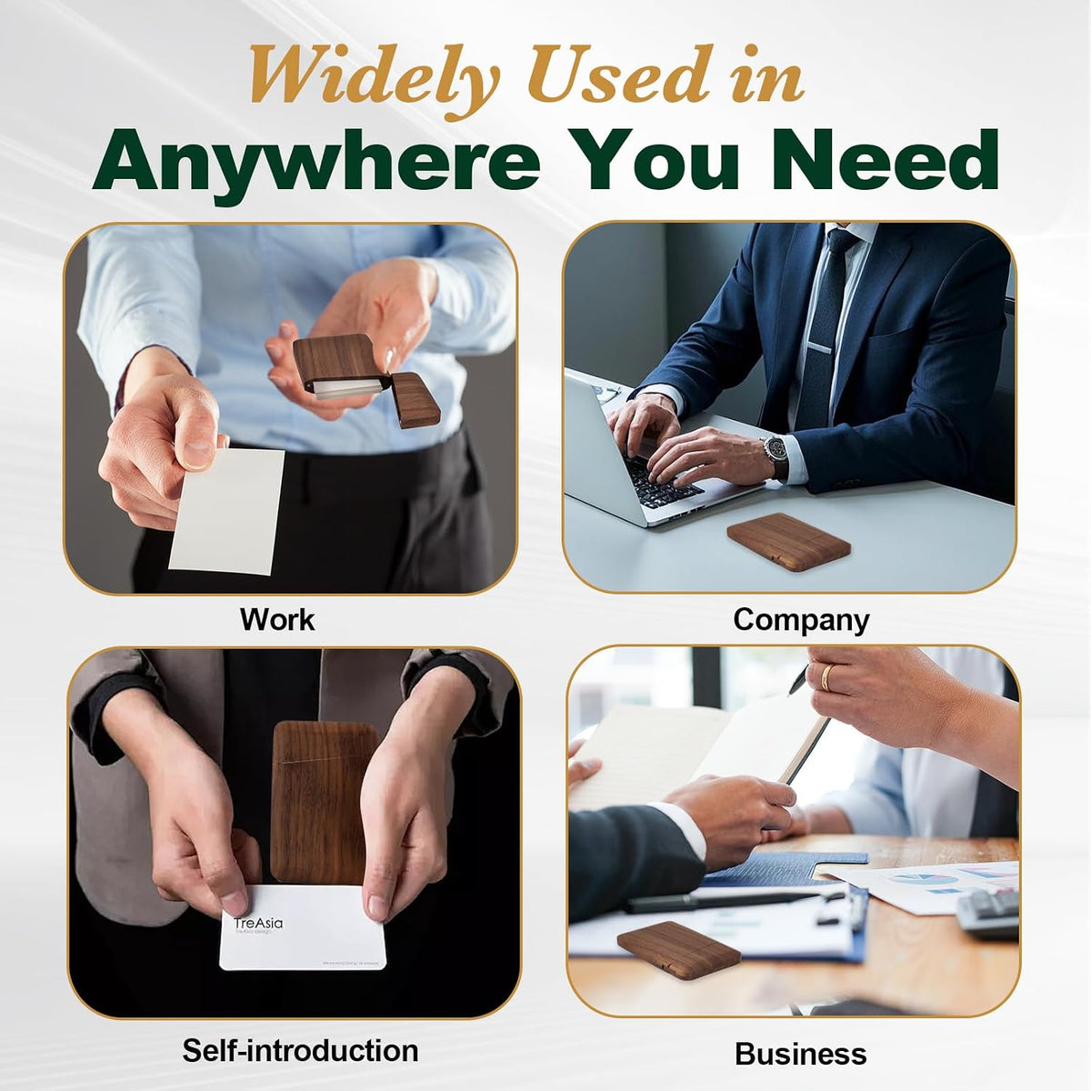 Wood Business Card Holder Wooden Magnetic Business Card Case Portable Simple (Black Walnut)