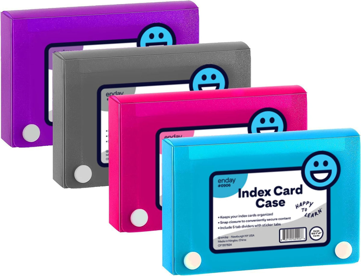 3" X 5" Index Card Case Holds 100 Cards Includes Business Card/Index Holder and 5 Tab Dividers Comes in Assorted Color – (Pack of 4) By (Emraw)