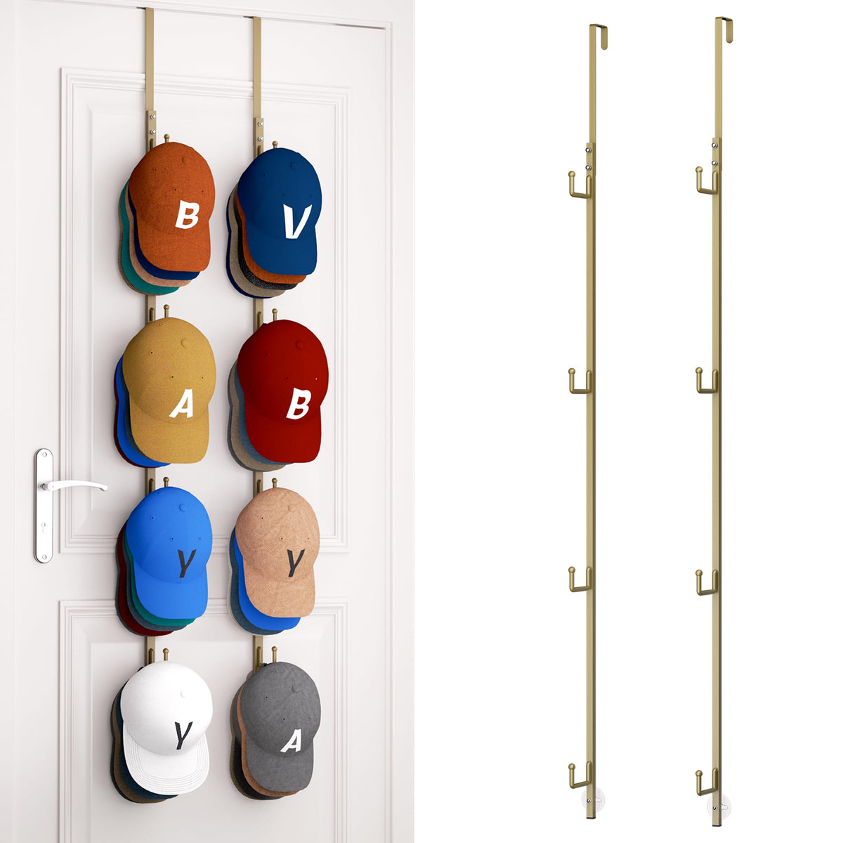 HapiRm Over Door Hat Rack - 2 Packs Hat Organizer with 8 Hooks Design, Hanging Baseball Cap Organizer Storage Holds Up to 40 Caps for Door, Bedroom, Closet (Black)