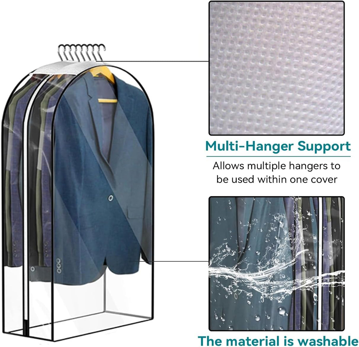 10” Gusseted Clear Garment Bags, 40” Hanging Suit Bags for Closet Storage - Protect Clothes, Suits, Coats, Dresses - 3 Pack (50 inch)