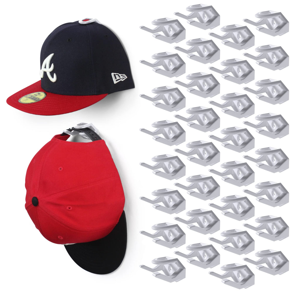 Modern JP Adhesive Hat Hooks for Wall (16-Pack) - Hat Rack for Baseball Caps, Minimalist Hat Display, Strong Hold Hat Hangers for Wall - USA Patented, Black