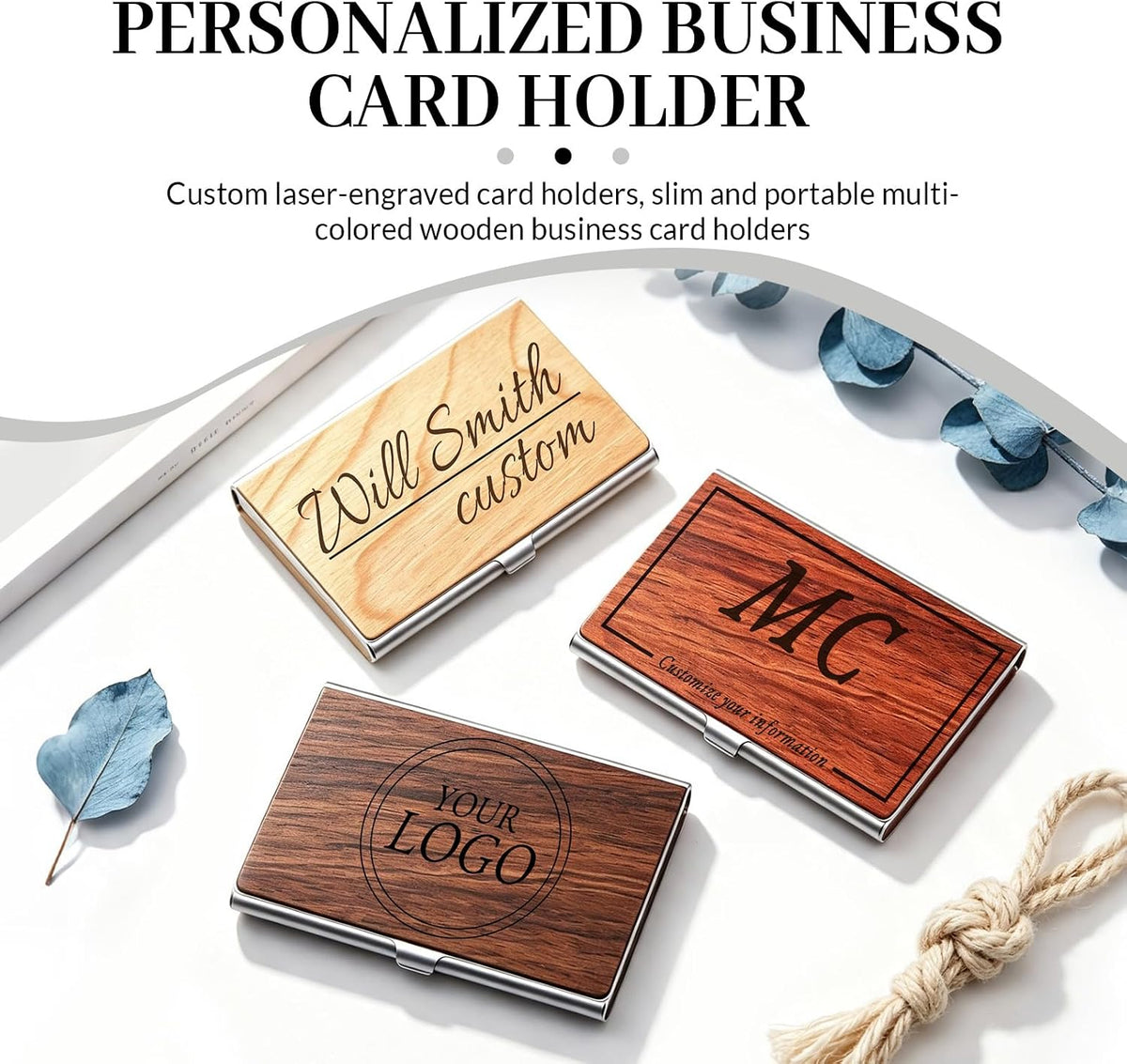 Custom Wooden Engraved Name Logo Slim Business Card Holder For Men