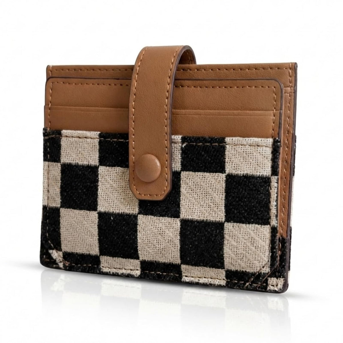 TURBOOST Cute Slim Card Holder Canvas Front Pocket Checkered Wallet, Small Credit Card Case for Women (Black)