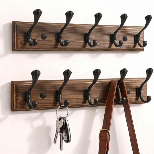 2 Pack Coat Hooks for Wall 16.9 in Wall Mounted Coat Rack with 5 Dual Hooks