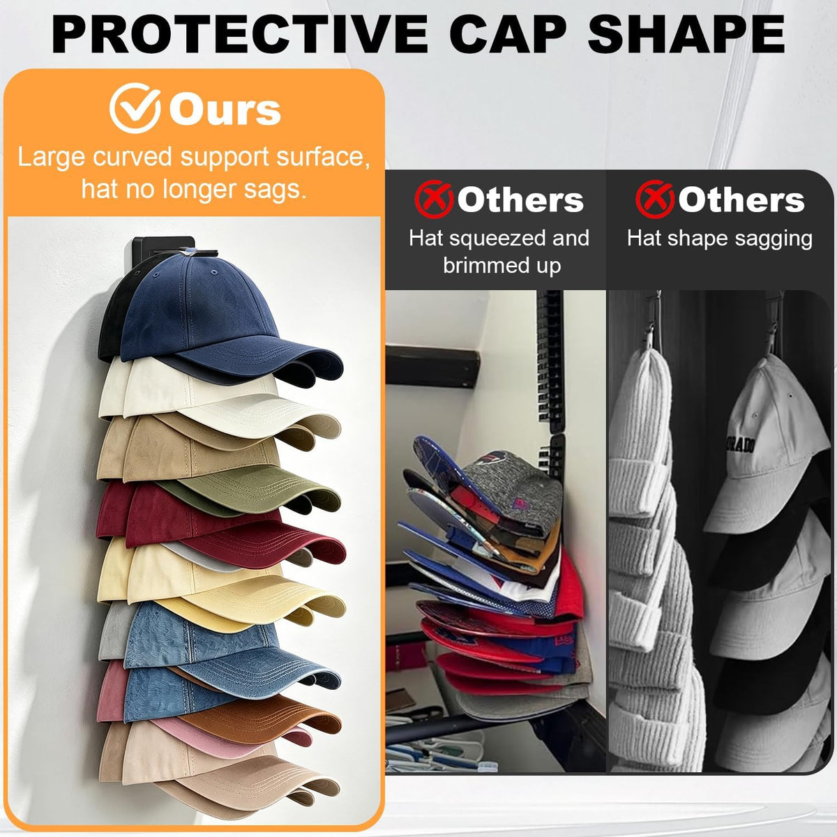 2 Pack Hat Organizer for Baseball Caps, Hat Rack Storage Hold 32 Cap Closet