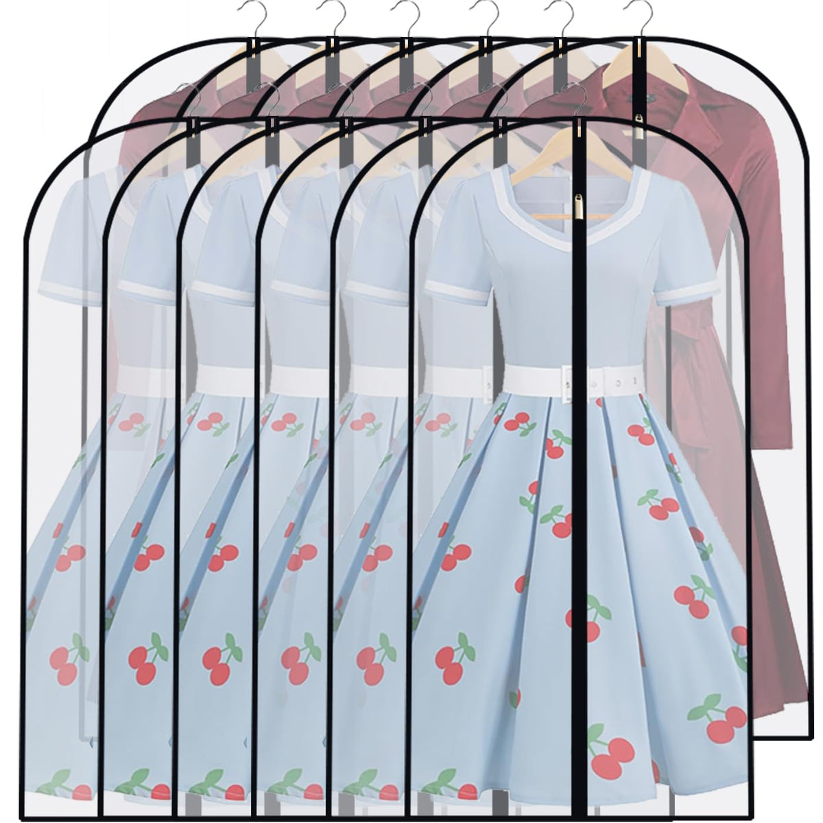 Garment Bags for Hanging Clothes 24" x 48"Coat Covers for Closet Foldable Washable Dress Bags for Hanging Clothes for Long Dress Dance Costumes Suits Gowns Coats