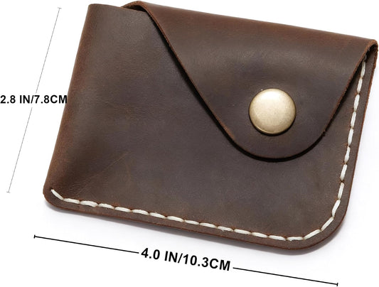 Handmade Genuine Leather Card Holder with Snap Closure - Ultra Slim Minimalist Wallet, Hand-Stitched Compact Front Pocket Card Case for Men & Women (Dark Coffee)
