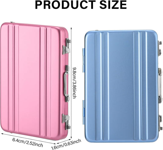 Oudain 2 Pcs Mini Briefcase Business Card Holder Case,Pink, Blue