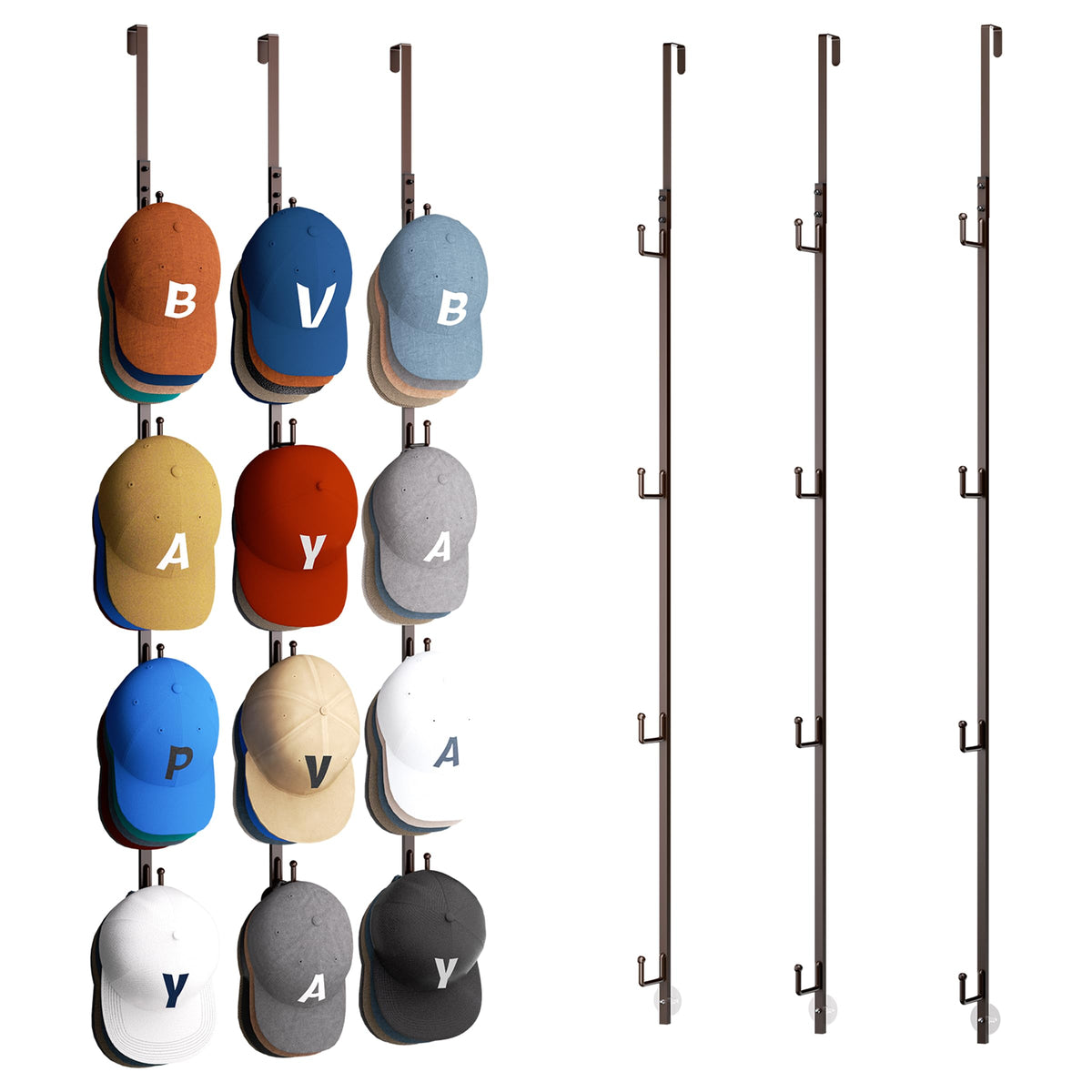 HapiRm Over Door Hat Rack - 2 Packs Hat Organizer with 8 Hooks Design, Hanging Baseball Cap Organizer Storage Holds Up to 40 Caps for Door, Bedroom, Closet (Black)