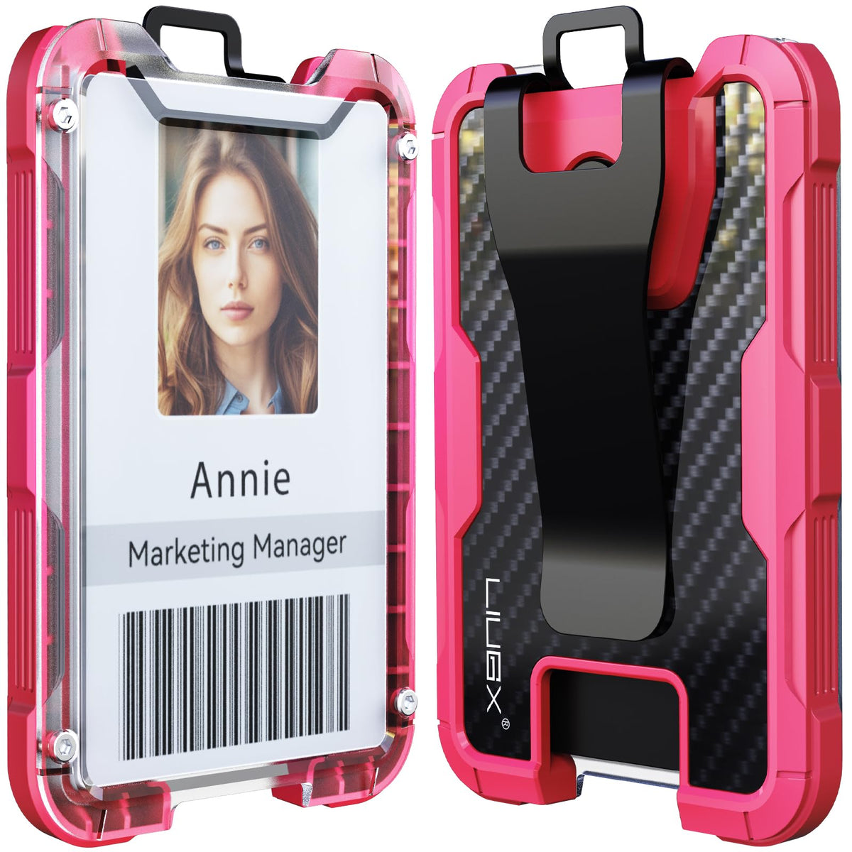 LIUGX Carbon Fiber Badge Holder with Metal Clip, 4 Cards, for Office IDs