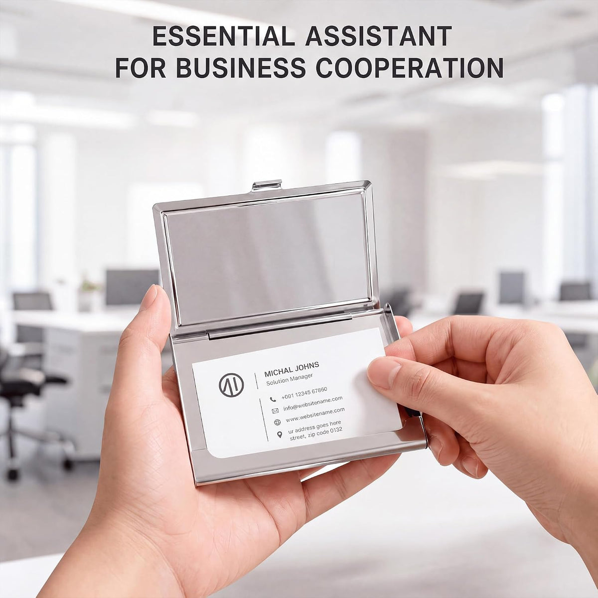 Vintage Metal Business Card Case, Slim Business Credit Card Holder Wallet for Women & Men (#A)