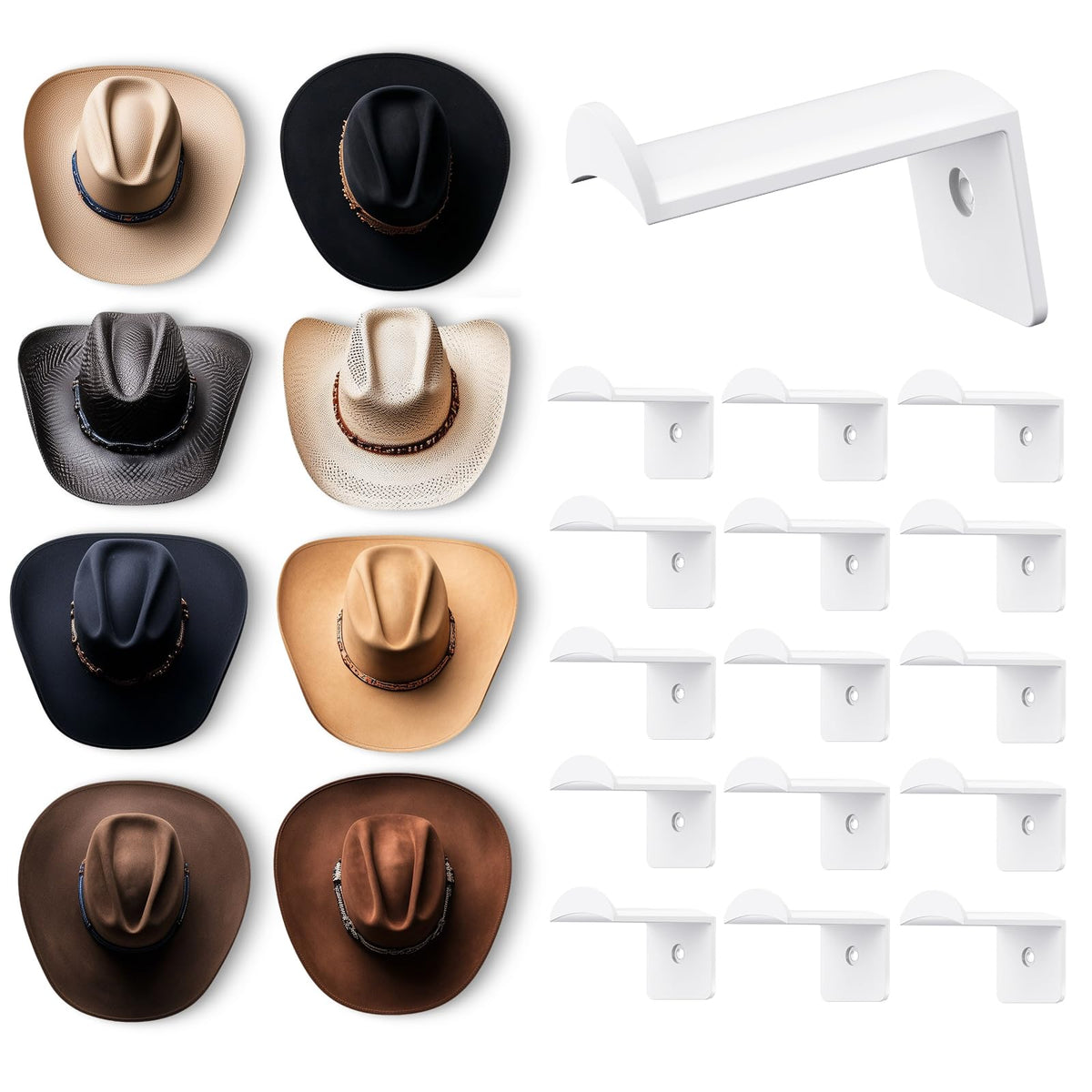 Aoodaily 2.8 Inch Hat Hooks for Wall - (8 Pack) Cowboy Hat Rack, Strong Adhesive Cap Holder, Organizer for Baseball Caps, Western Room Decor - Black