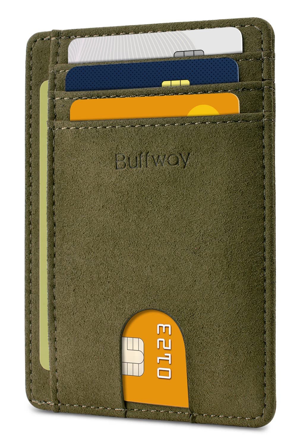 Buffway Slim Minimalist Front Pocket RFID Blocking Leather Wallets for Men and Women - Alaska Cherry