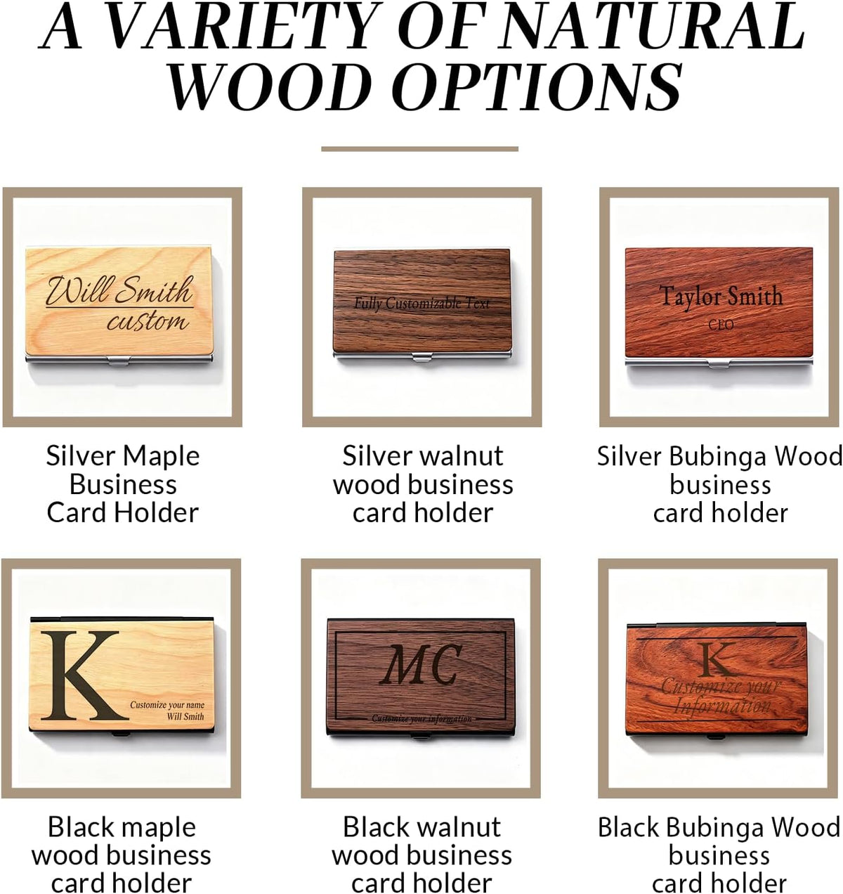 Custom Wooden Engraved Name Logo Slim Business Card Holder For Men