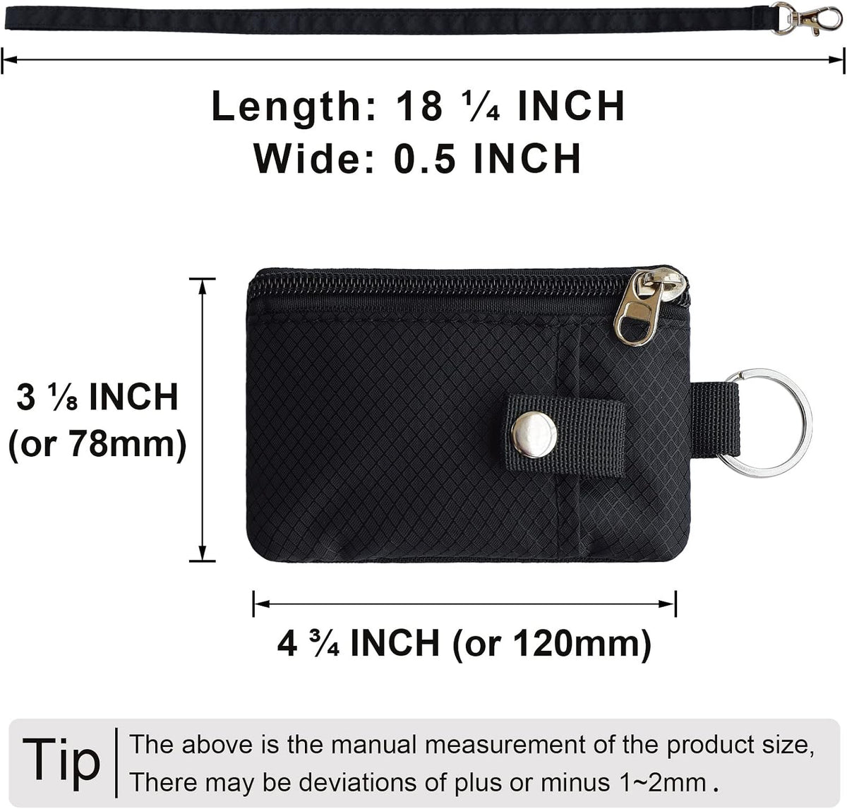 CHENSPRX Minimalist RFID Blocking Small Wallet with ID Window,WaterResistant Zip Id Case Wallet with Lanyard Keychain for Cards,Cash,Travel,Women,Men