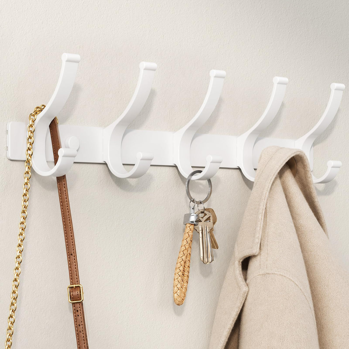 Optish 2 Pack Coat Rack Wall Mount, Heavy Duty Coat Hooks for Hanging,White