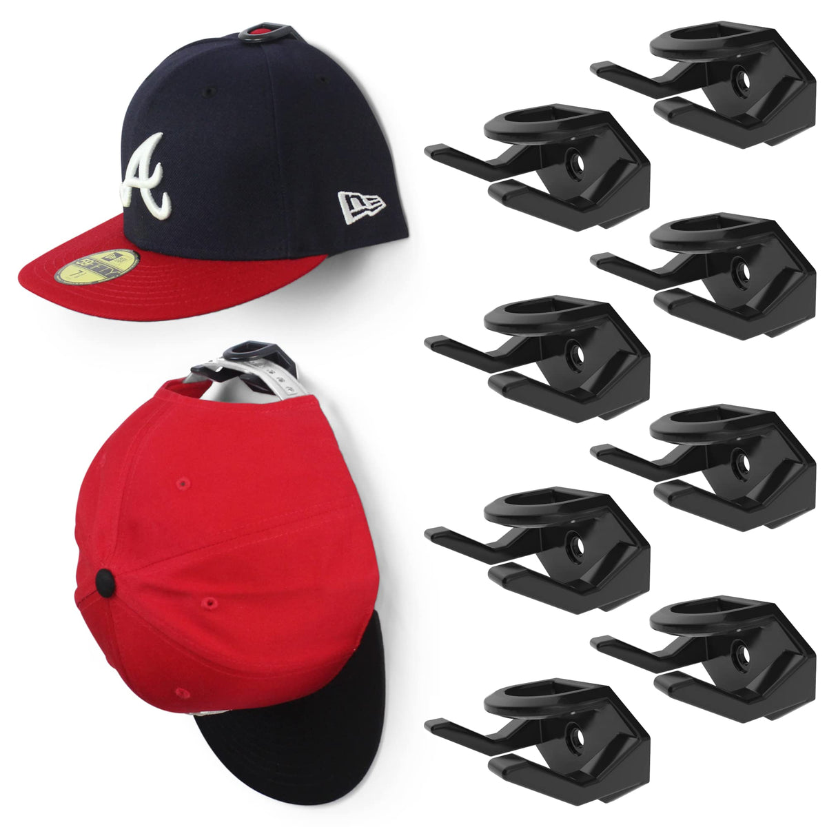 Modern JP Adhesive Hat Hooks for Wall (16-Pack) - Hat Rack for Baseball Caps, Minimalist Hat Display, Strong Hold Hat Hangers for Wall - USA Patented, Black