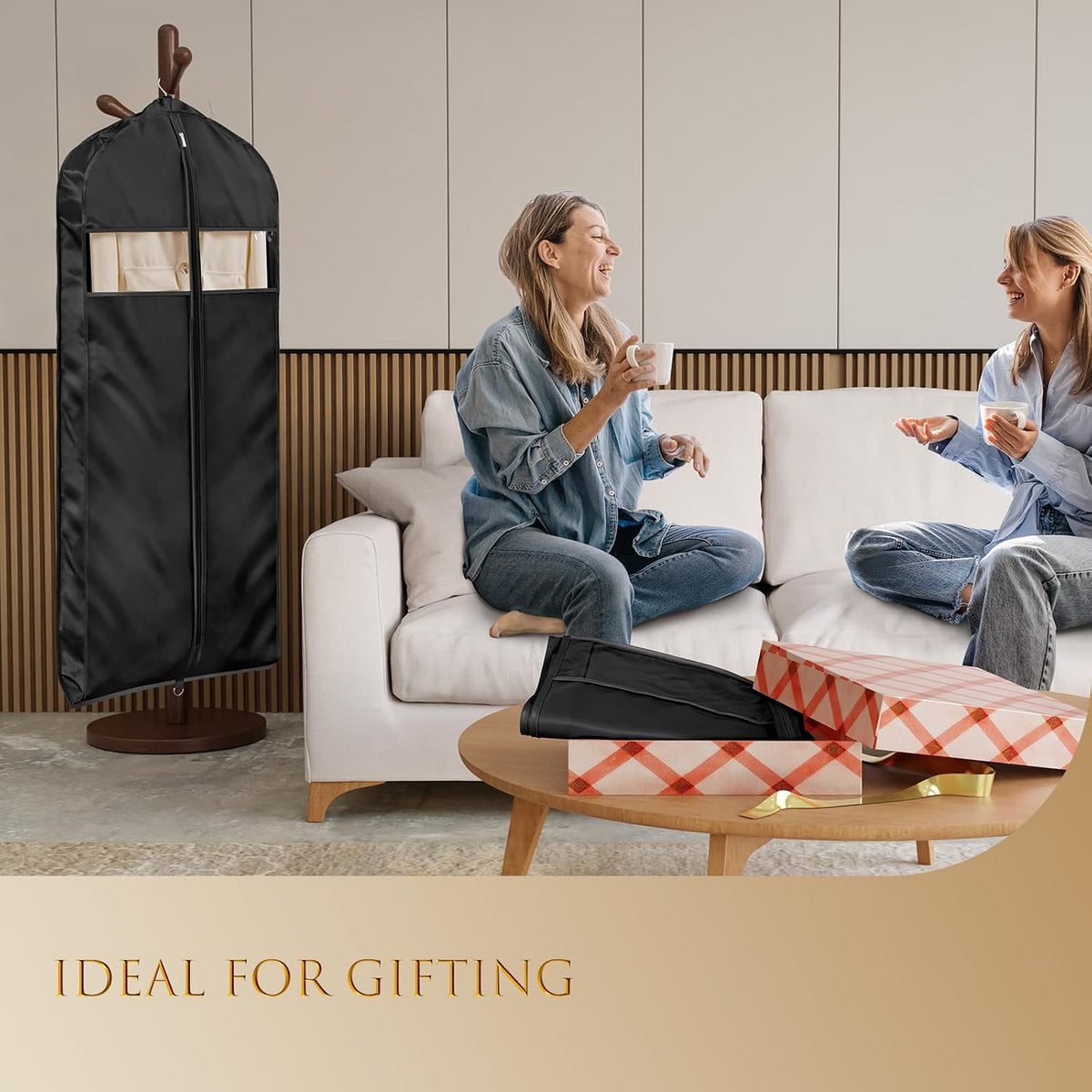 Univivi Satin Garment Bags for Hanging Clothes, Black, 43 Inch, 2 Pack
