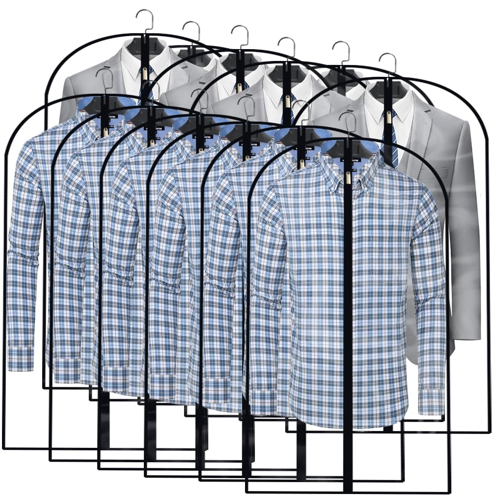 Hanging Garment Bag (Set of 6) Black Side Breathable Dress Bags for Hanging Clothes Cloth Cover for Closet Clear Full Zipper Bags for Coat Clothes Storage (24'' x 54'', Black)