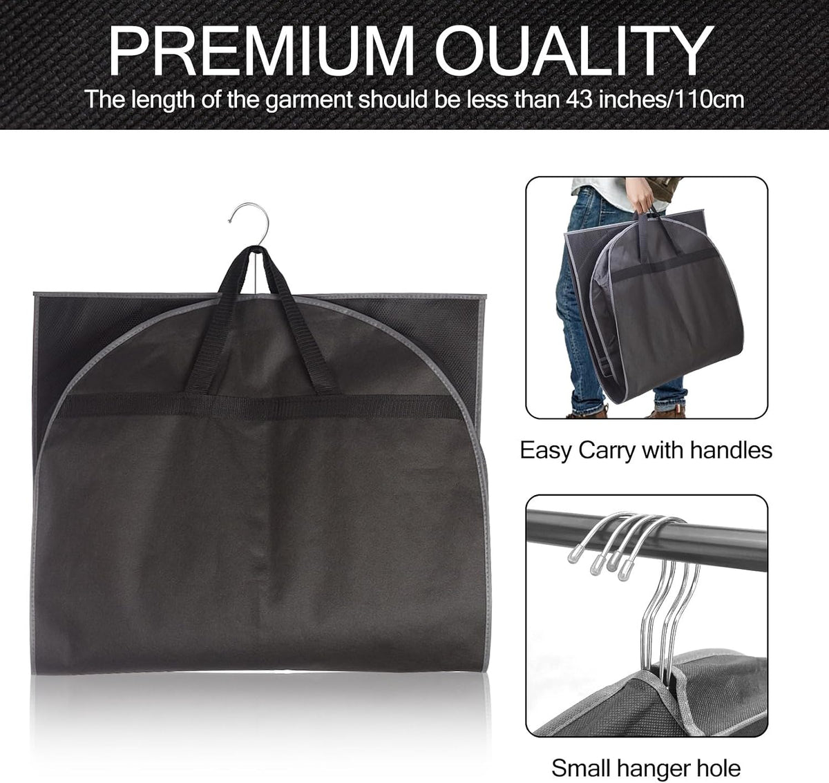 43" Garment Bag Suit Bag Garment Bags for Travel Duffle Bags for Hanging Clothes Storage Bag Carry on Garment Bag,Ideal for Wardrobes, Blazers, Dresses, Coats