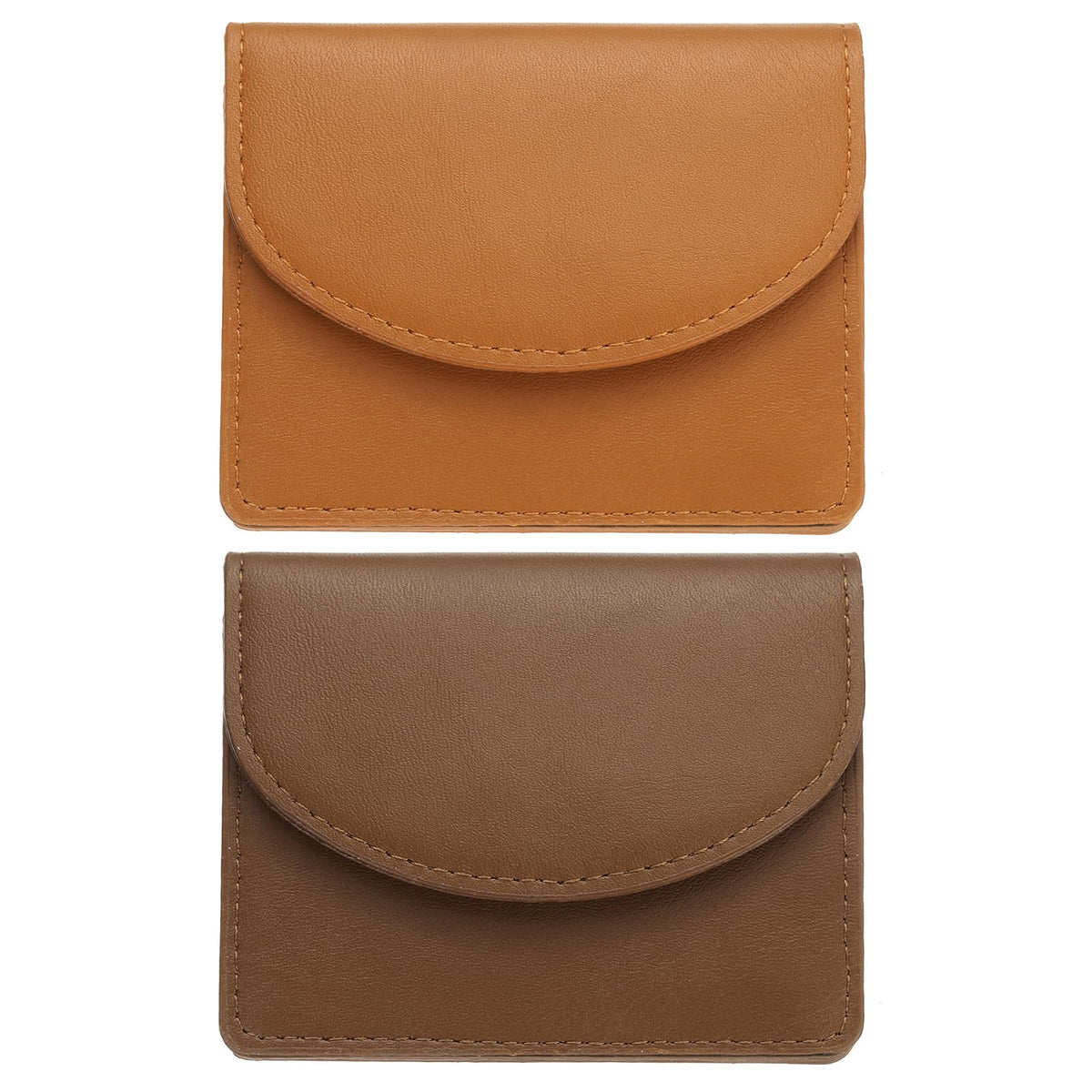 uxcell 2 Pcs Leather Business Card Case, Professional Slim Business Card Holder Business Card Holder Wallet with 3 Card Slots for Men and Women, (Light Brown/Light Green)