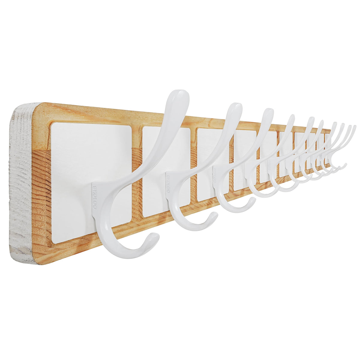 SKOLOO Coat Rack Wall Mount - Wooden White Wall Coat Hook, Wall Coat Hanger Rack with 6 Hooks for Hanging Coats, Hats, Clothing, Scarfs, White