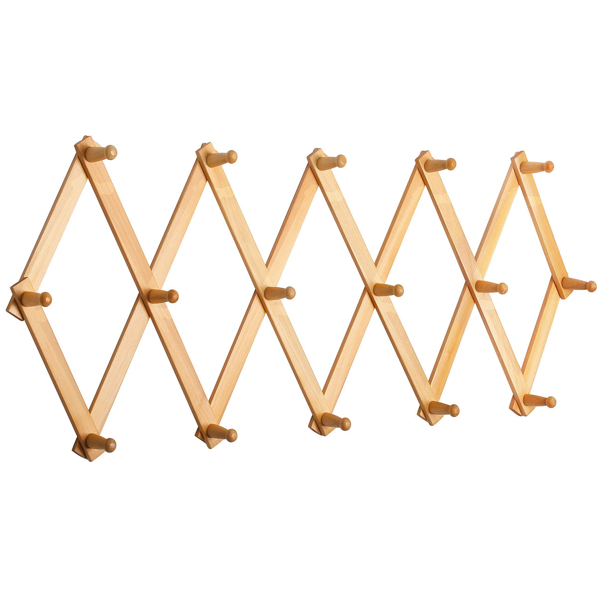 SKOLOO Hat Rack for Wall with 14 Hooks, Solid Wooden, Modern, Expandable Coat Rack Wall Mount for Coats, Hats, Bags, Baseball Caps, Natural Color