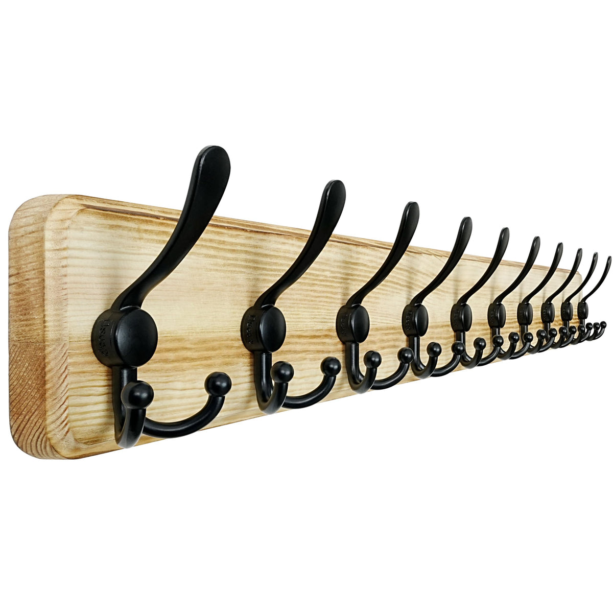 Dseap Coat Rack Wall - Heavy-Duty 38-1/4" Long, with Reinforced 10 Custom Tri-Hooks, Solid Wood Wall Hanger for Coats Hat Jackets - Rustic Farmhouse Entryway Hallway Storage, Black