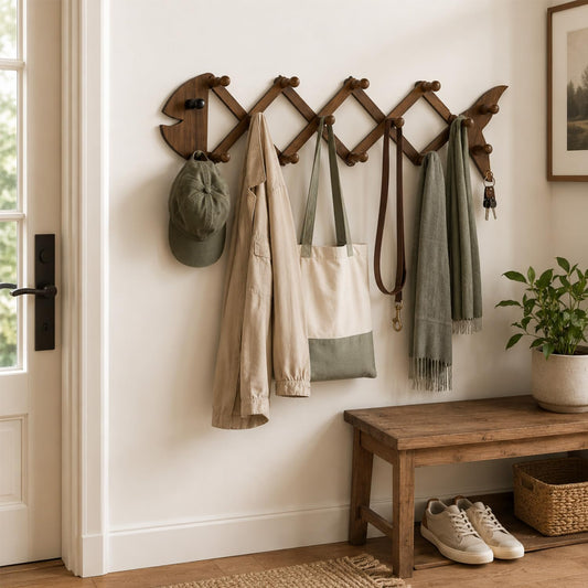 Accordion Wall Hanger with 15 Peg Hook, Expandable Coat Hat Rack