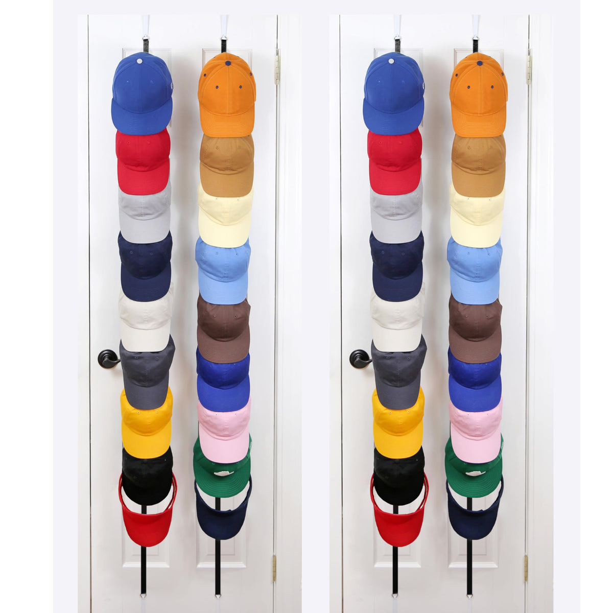 Perfect Curve CapRack Over-The-Door Hat Organizer for Baseball Caps, 2 Straps, Holds 18-36 Caps