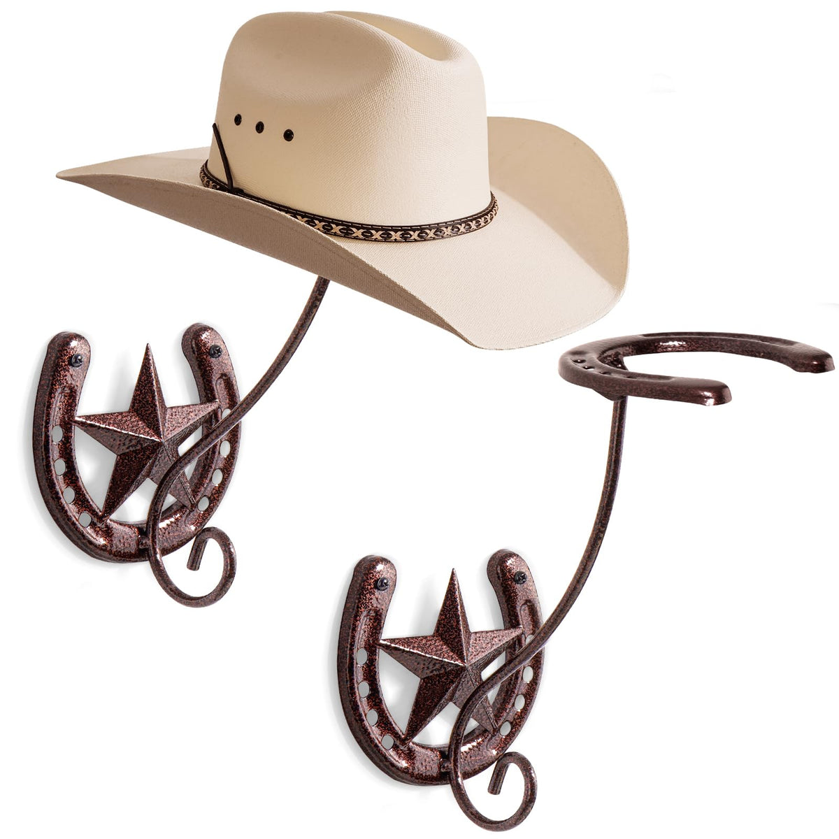 Cowboy Hat Rack for Wall Rustic Metal Cowboy Hat Holder 2 Pack Hat Hanger Western Wall Decor Horseshoe Hooks Storage Display Closet Bedroom Living Room Western Gift Antique Bronze