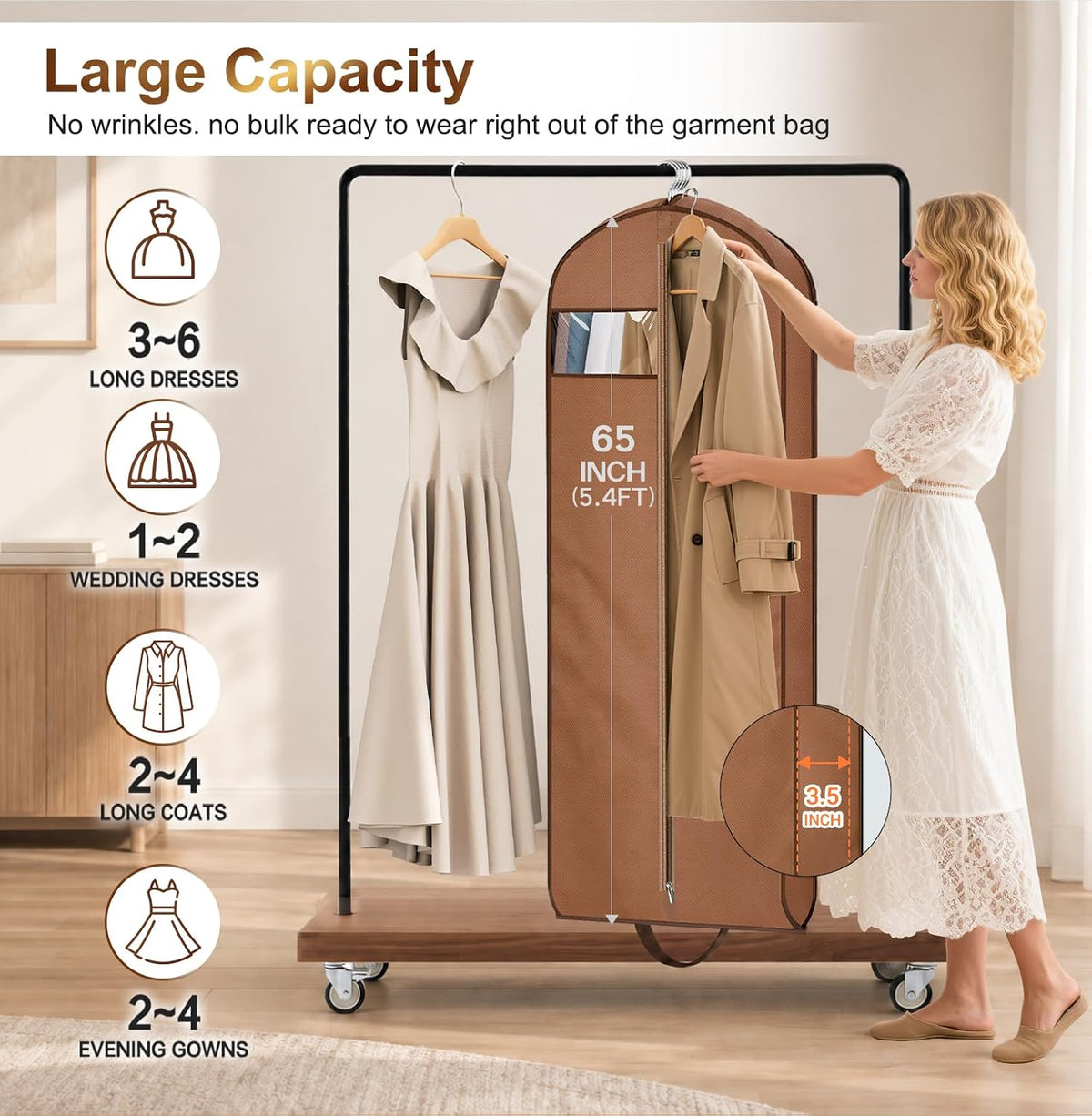 MISSLO 65" Long Garment Bags for Travel for Women Dress Bags for Gowns