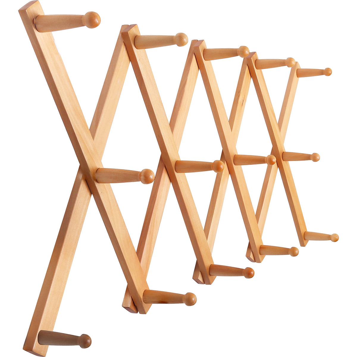 SKOLOO Hat Rack for Wall with 14 Hooks, Solid Wooden, Modern, Expandable Coat Rack Wall Mount for Coats, Hats, Bags, Baseball Caps, Natural Color