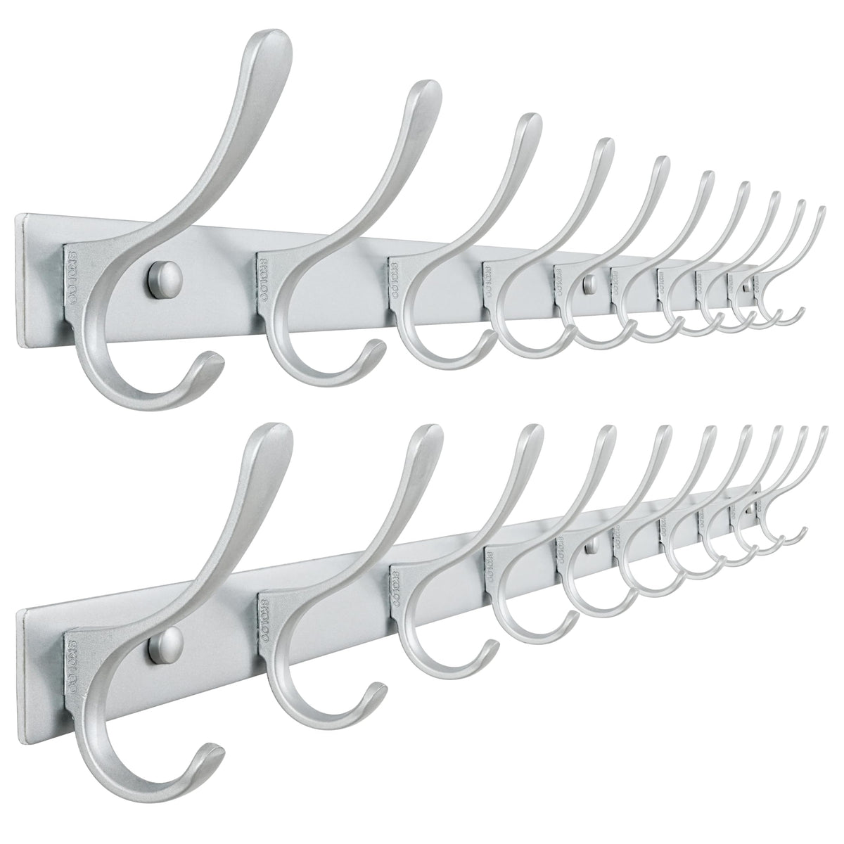 SKOLOO Coat Rack Wall Mounted - 6 Hooks, Heavy Duty, Stainless Steel, Metal Wall Hanger, Sturdy Coat Hooks for Hanging Coats, Jacket, Clothes, Hats - Black