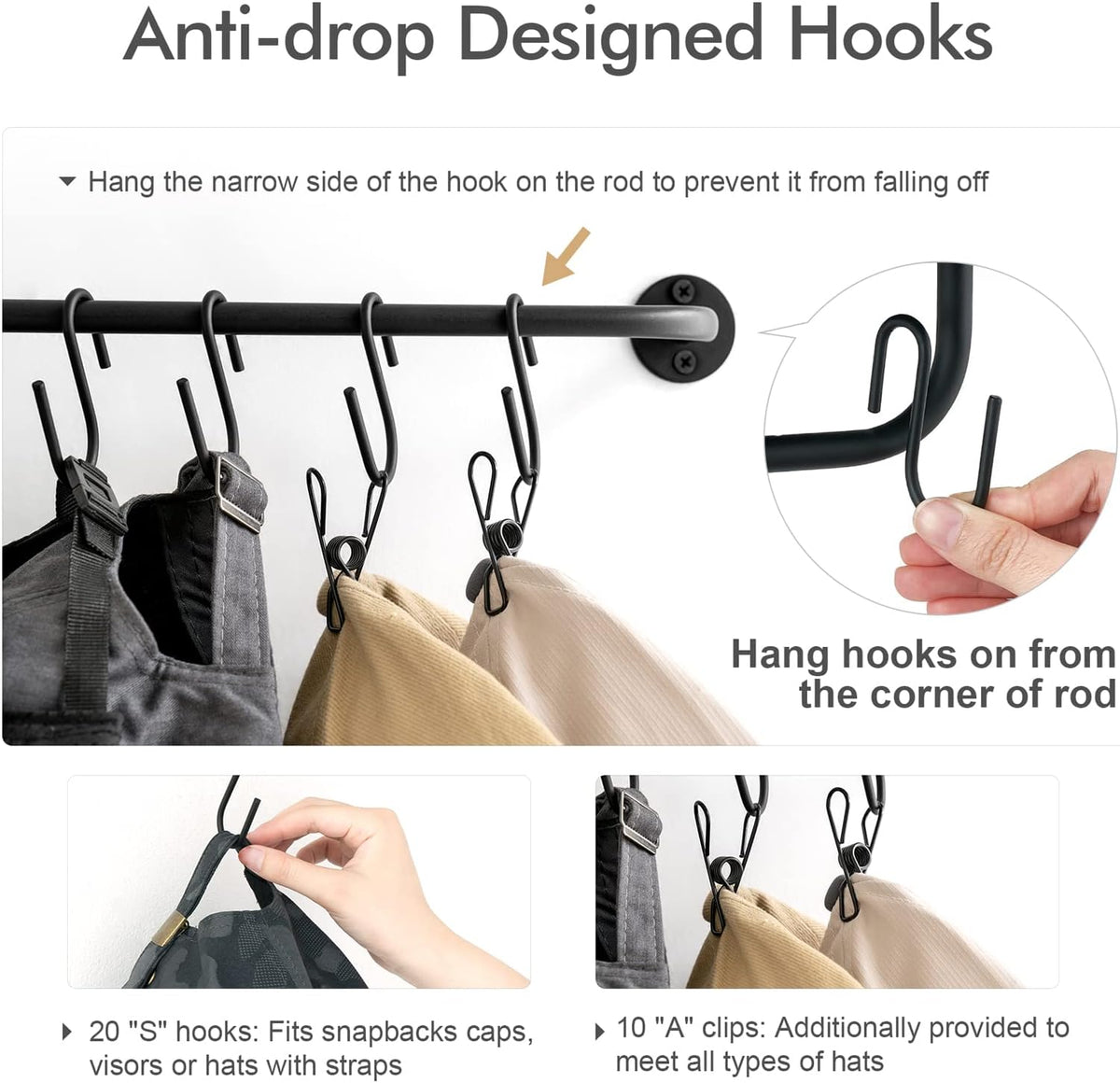 Mkono Hat Organizer Hat Rack for Wall Storage Holder with 20 Hooks Set of 2
