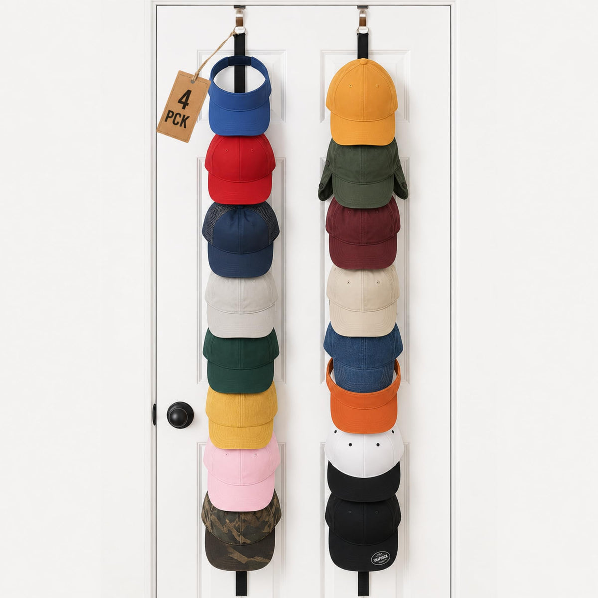 Jokari Over the Door Cap Rack Organizer 2 Pack Holds Up to 16 Baseball Hats
