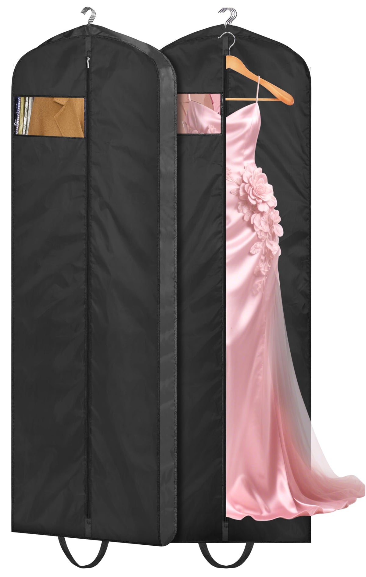 MISSLO 65" Long Garment Bags for Travel Dress Bags for Hanging Clothes 2 Packs Wedding Dress Cover Waterproof Clothes Protector for Closet Storage for Gowns, Tuxedos, Coats, Black
