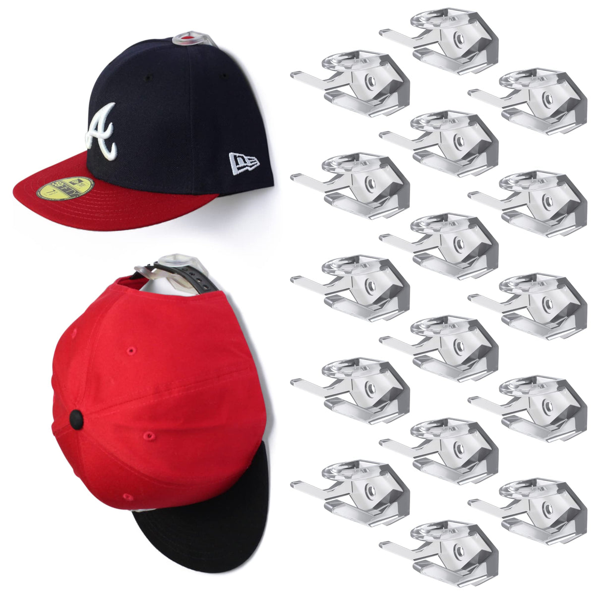 Modern JP Adhesive Hat Hooks for Wall (16-Pack) - Hat Rack for Baseball Caps, Minimalist Hat Display, Strong Hold Hat Hangers for Wall - USA Patented, Black